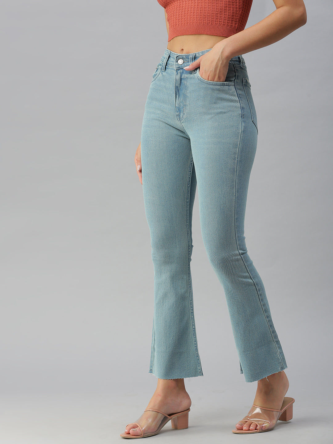 Women's Blue Solid Bootcut Denim Jeans