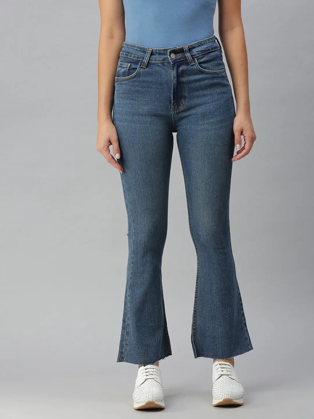 Women's Blue Bootcut High-Rise Light Fade Stretchable Denim Jeans