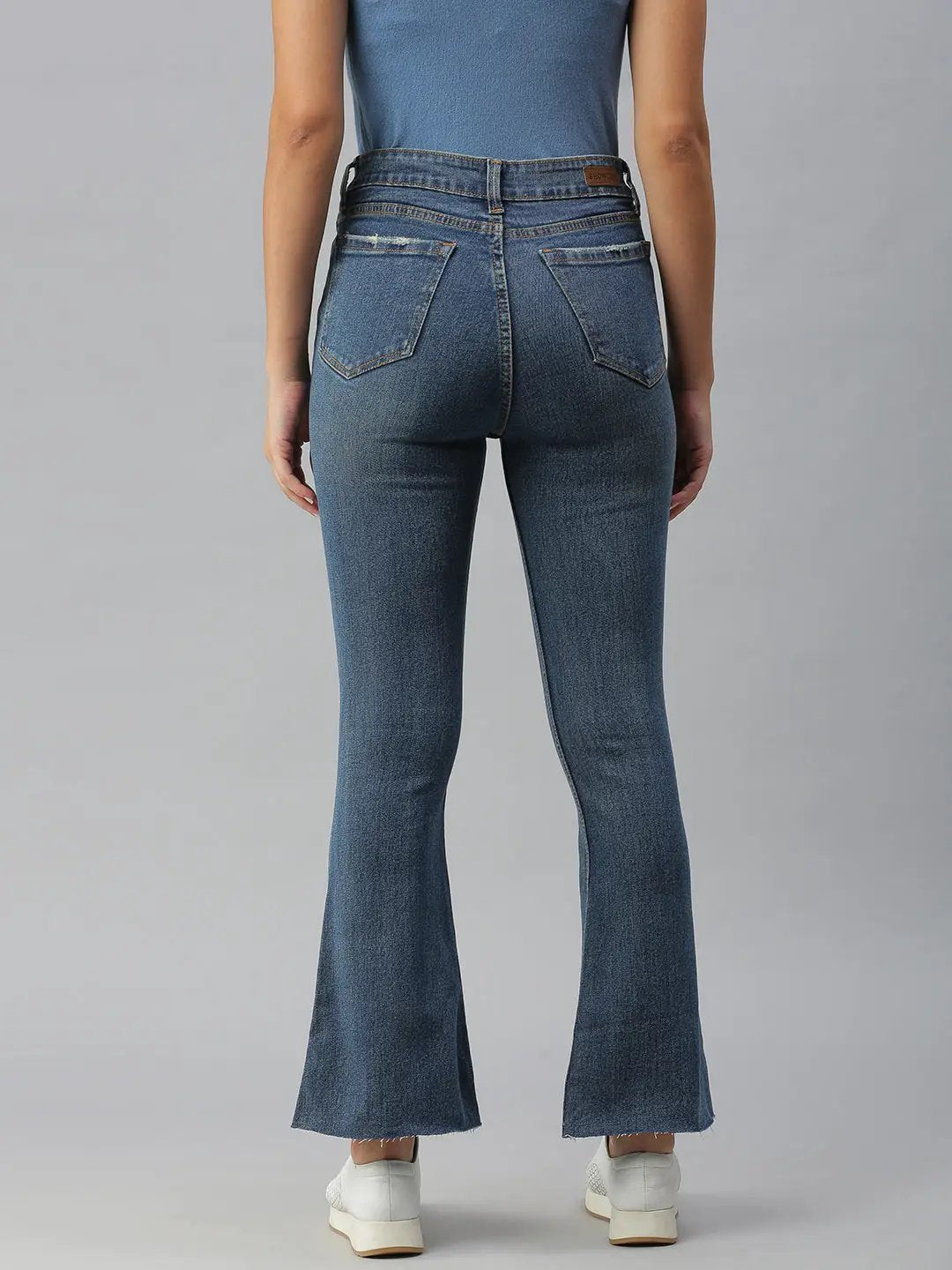 Women's Blue Bootcut High-Rise Light Fade Stretchable Denim Jeans