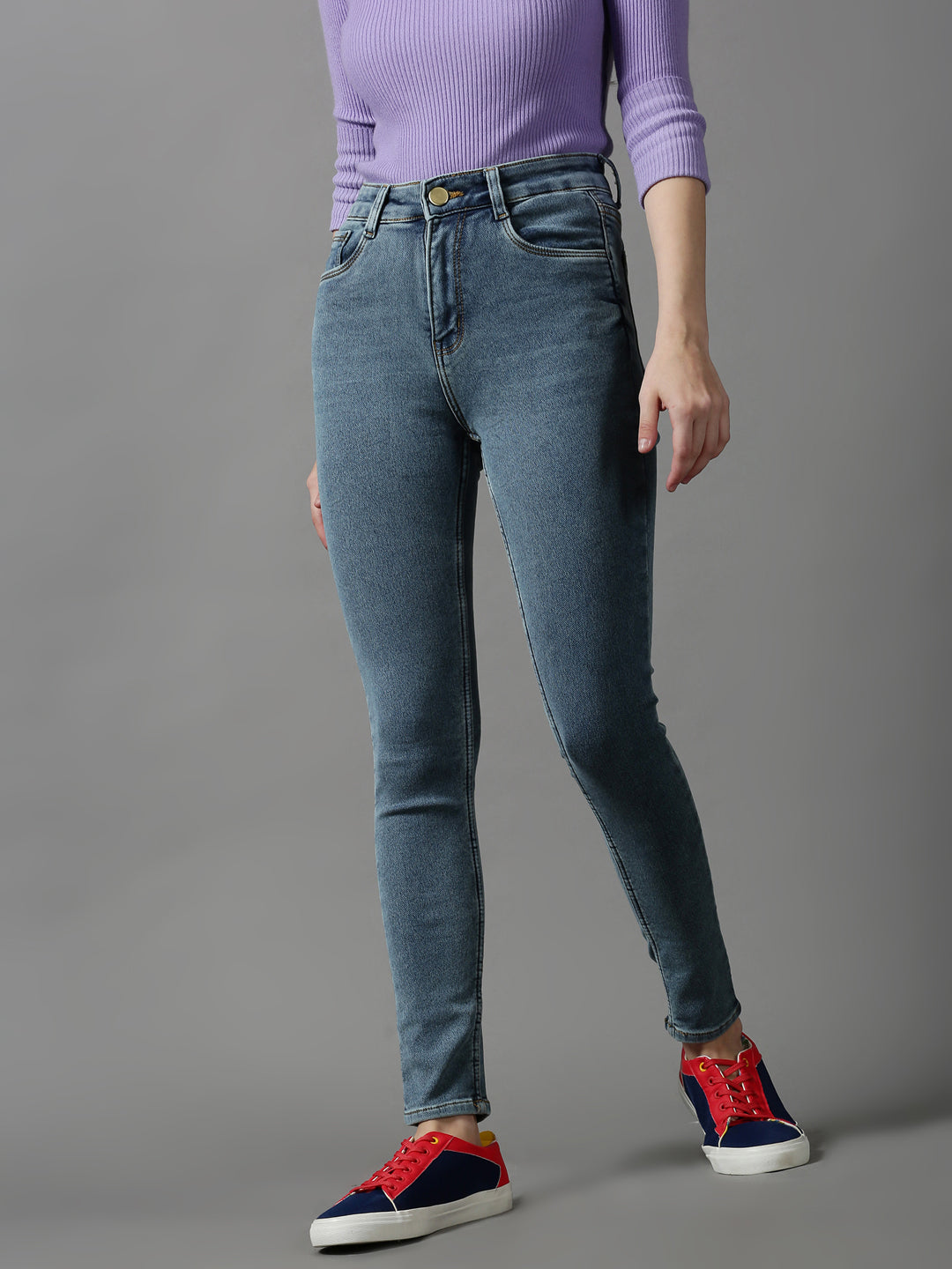 Women's Blue Solid Slim Fit Denim Jeans