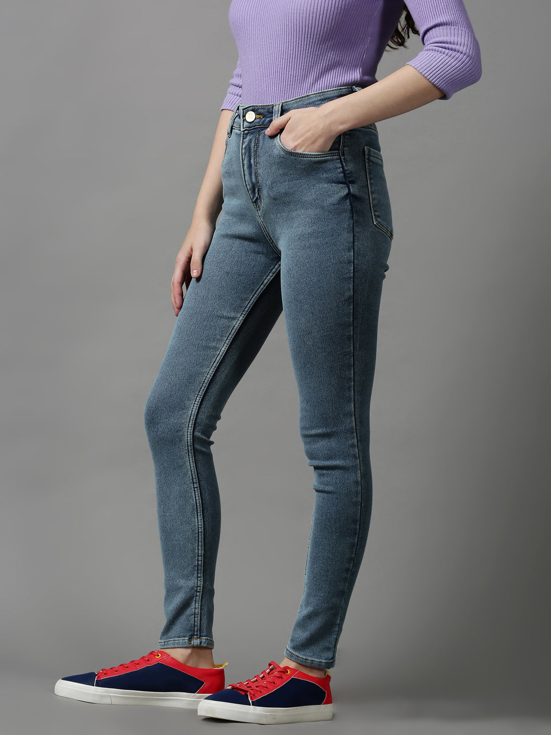 Women's Blue Solid Slim Fit Denim Jeans