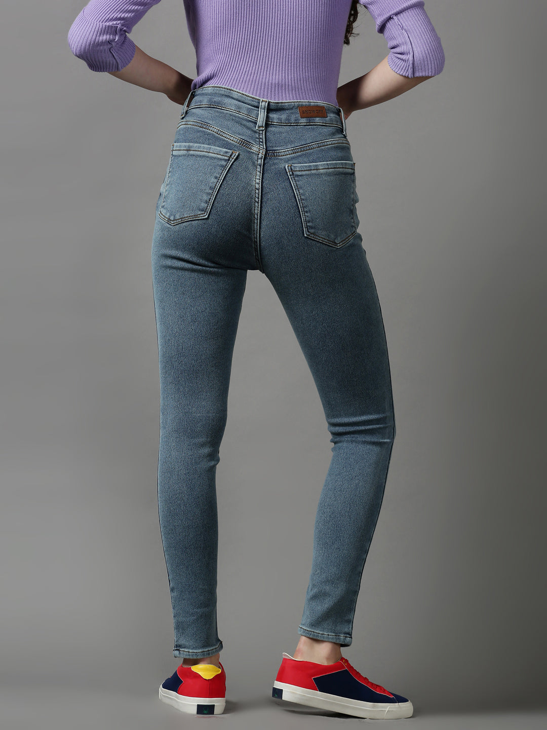 Women's Blue Solid Slim Fit Denim Jeans