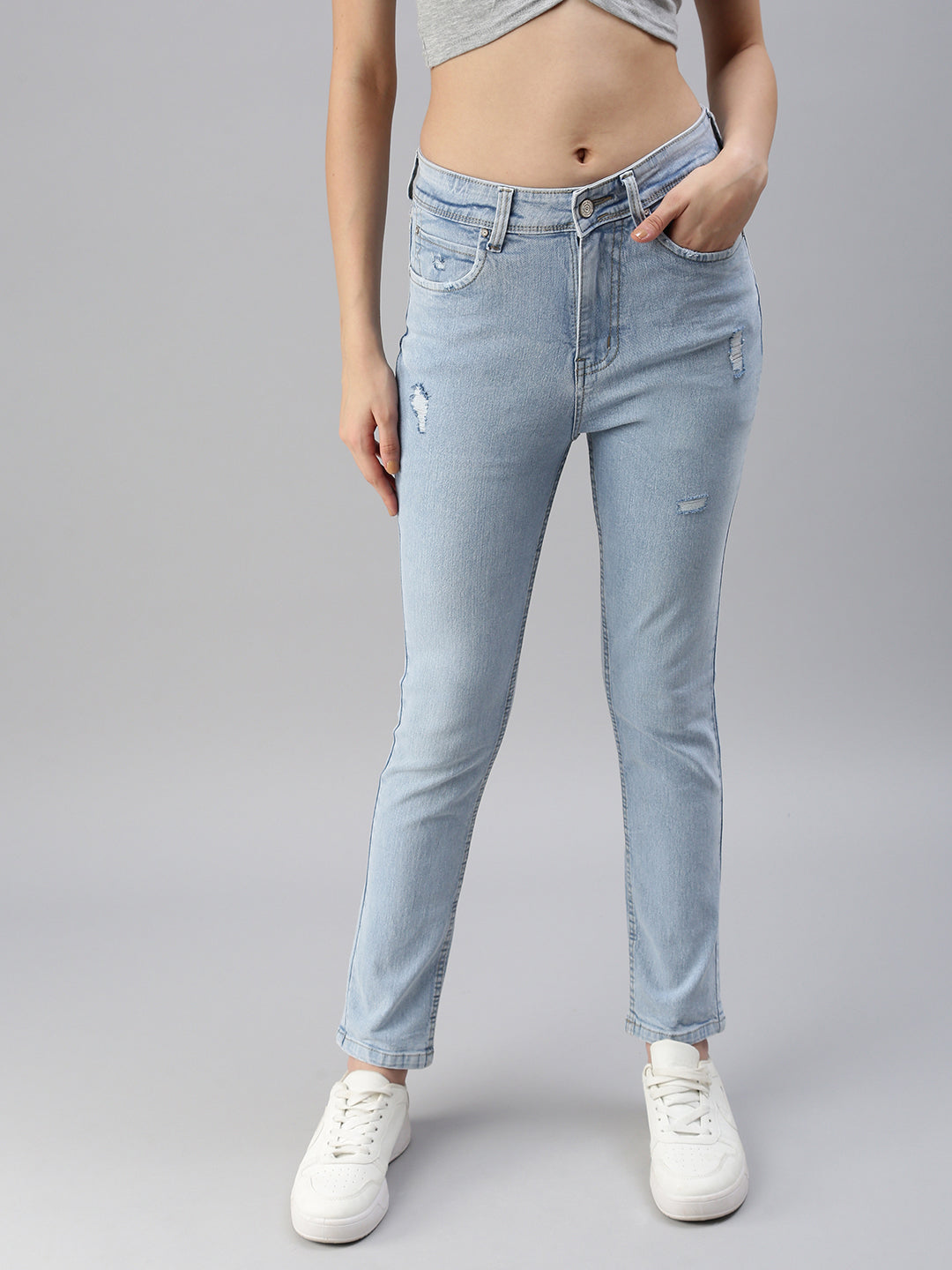 Women's Blue Solid Denim Slim Jeans