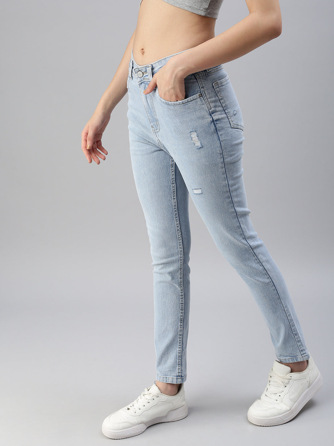 Women's Blue Solid Denim Slim Jeans