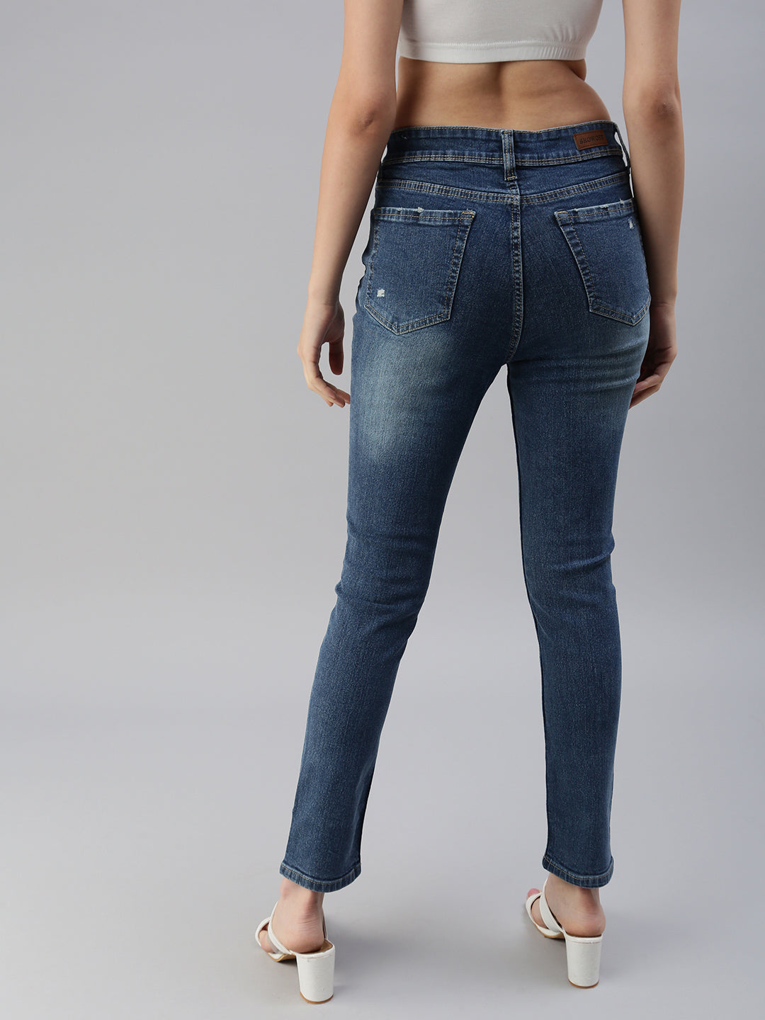 Women's Blue Solid Denim Slim Jeans