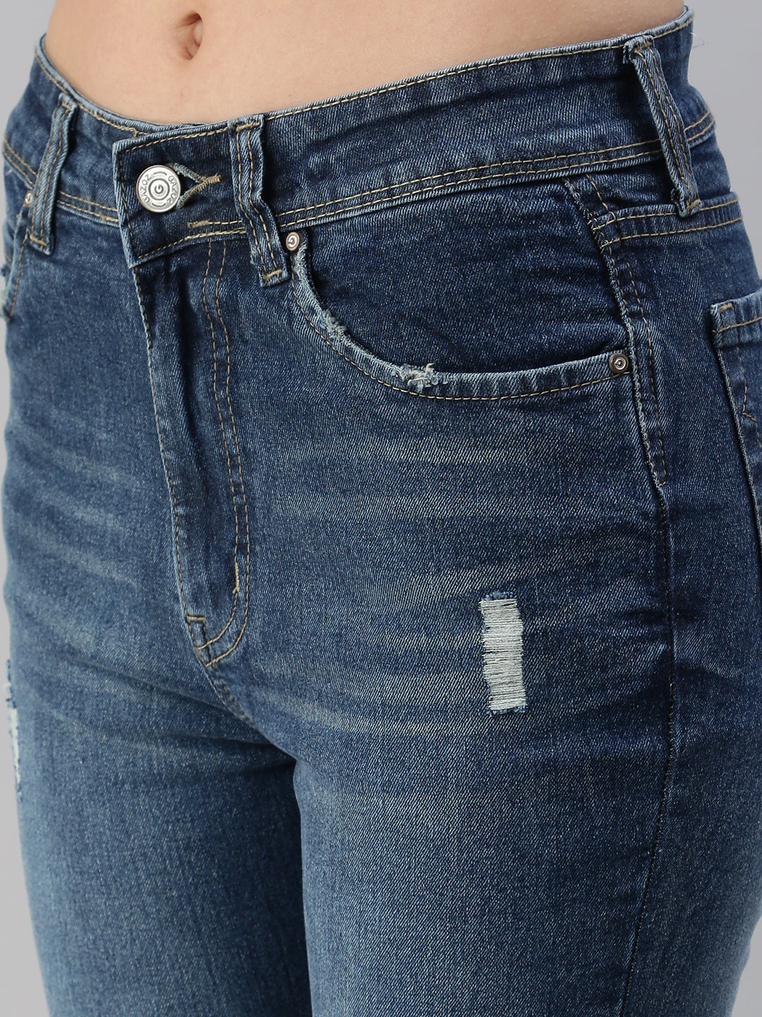 Women's Blue Solid Denim Slim Jeans