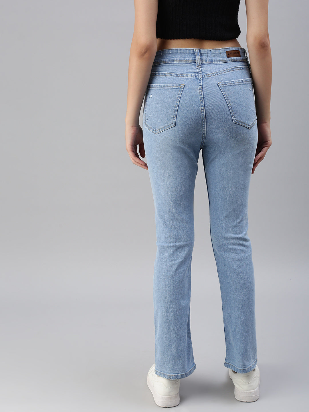 Women's Blue Solid Denim Straight Jeans