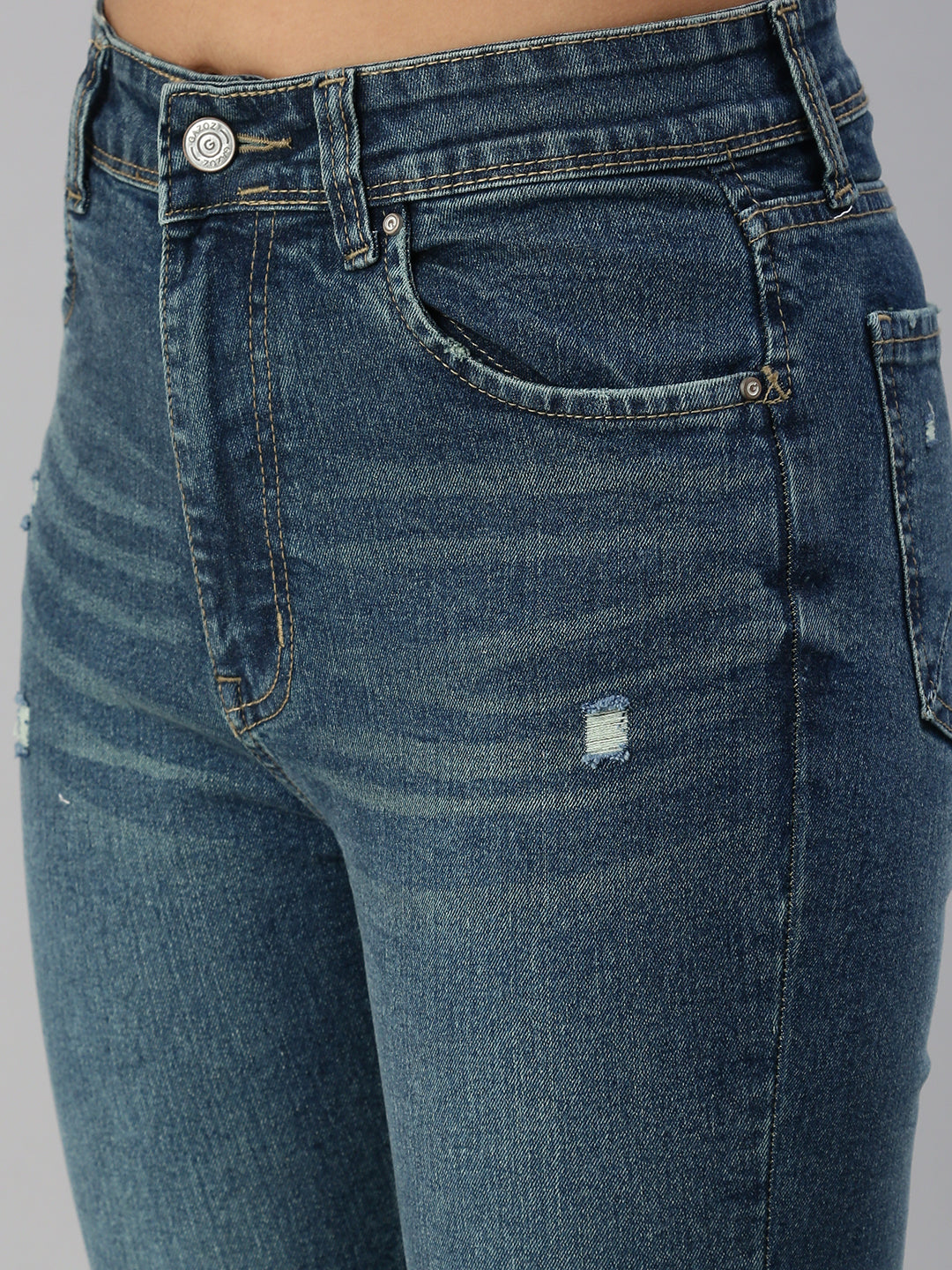 Women's Blue Solid Denim Straight Jeans