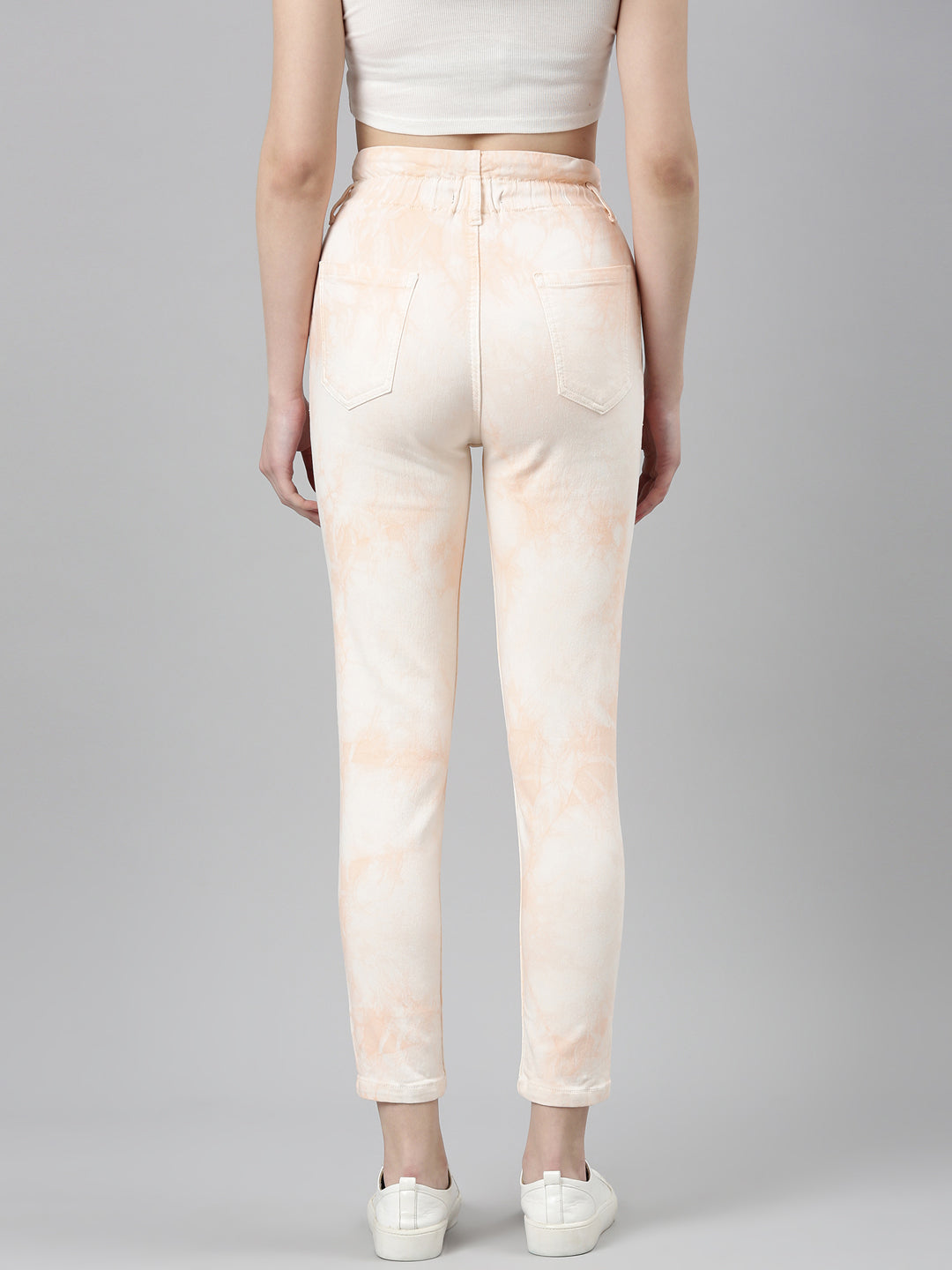 Women Peach Solid Mom Fit Denim Jeans