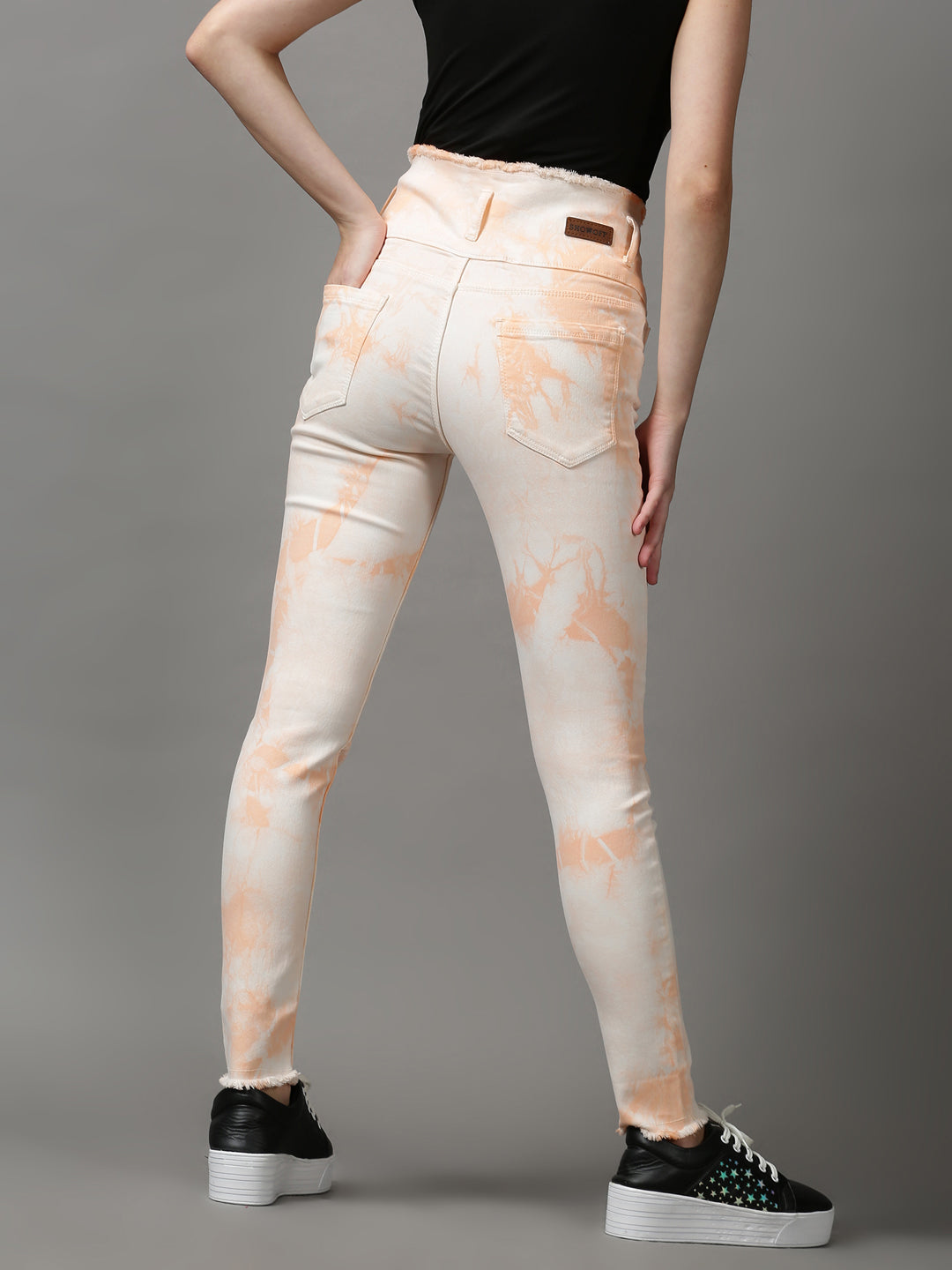 Women's Peach Solid Skinny Fit Denim Jeans