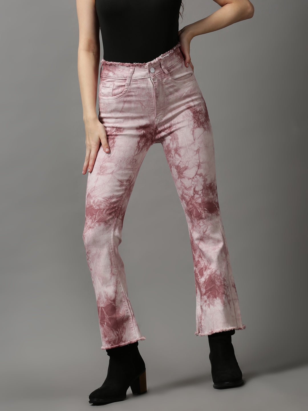 Women's Mauve Solid Bootcut Denim Jeans