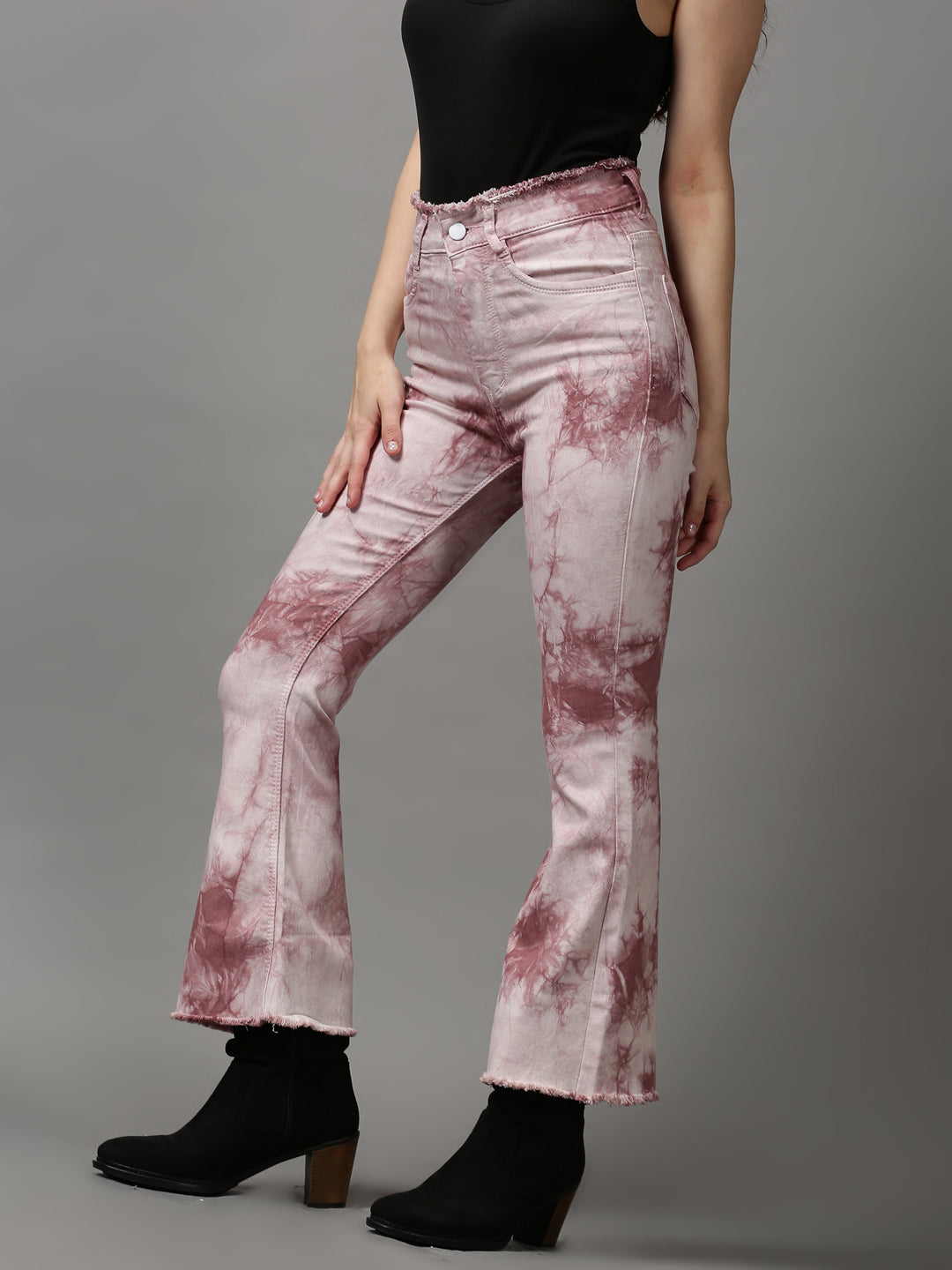 Women's Mauve Solid Bootcut Denim Jeans