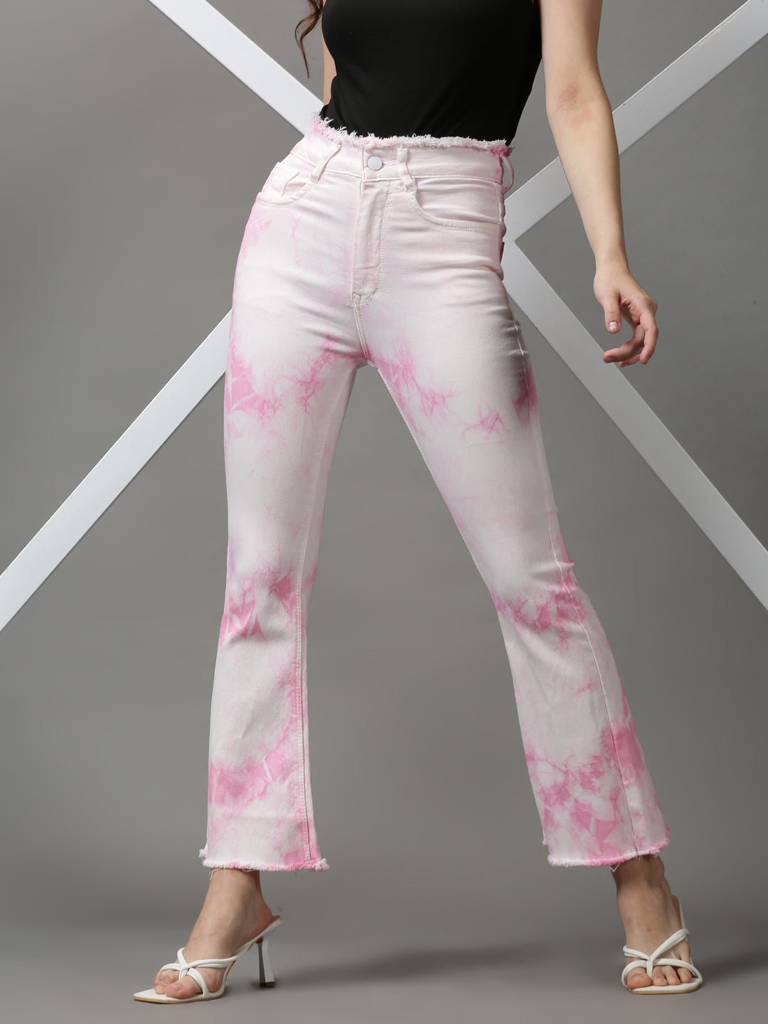 Women's Pink Solid Bootcut Denim Jeans