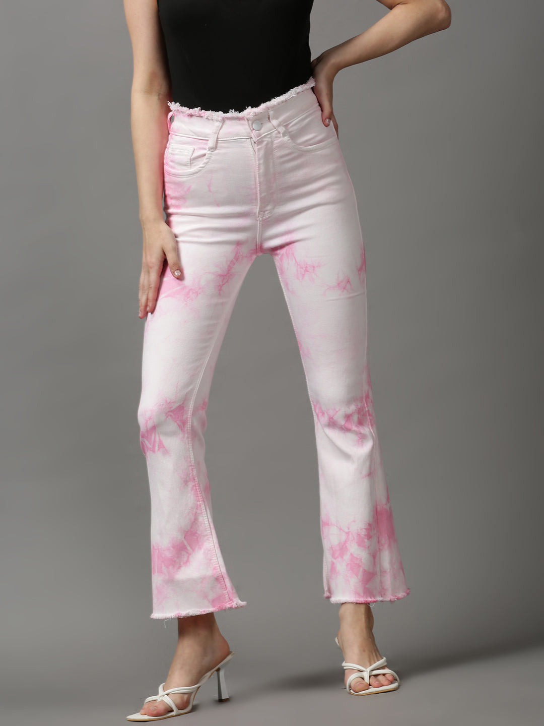 Women's Pink Solid Bootcut Denim Jeans