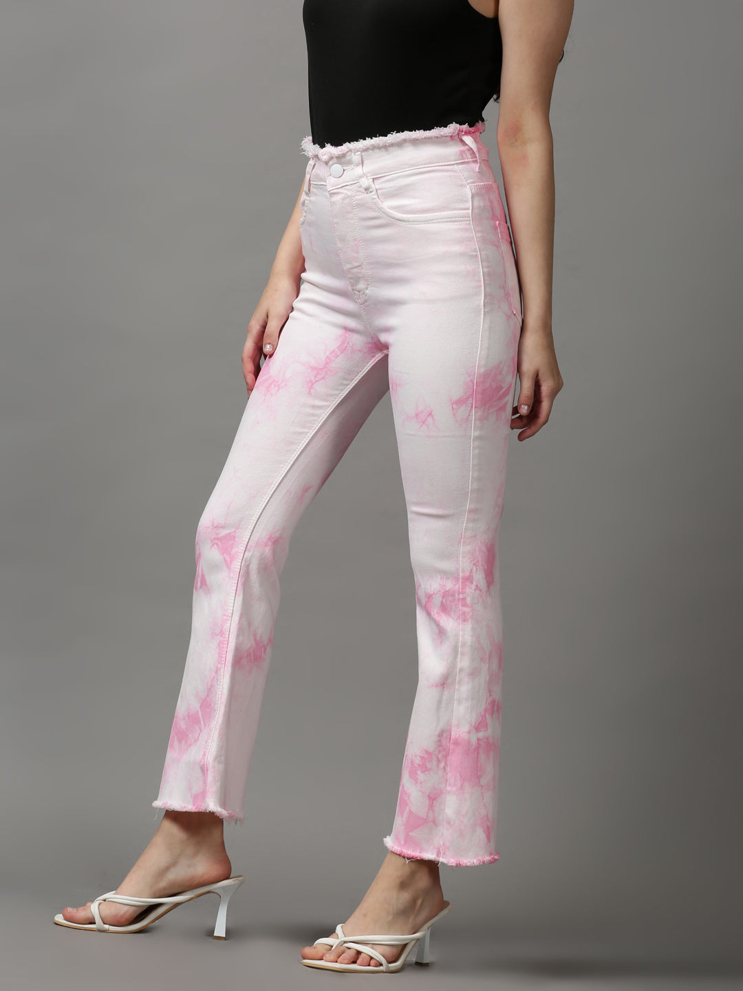 Women's Pink Solid Bootcut Denim Jeans