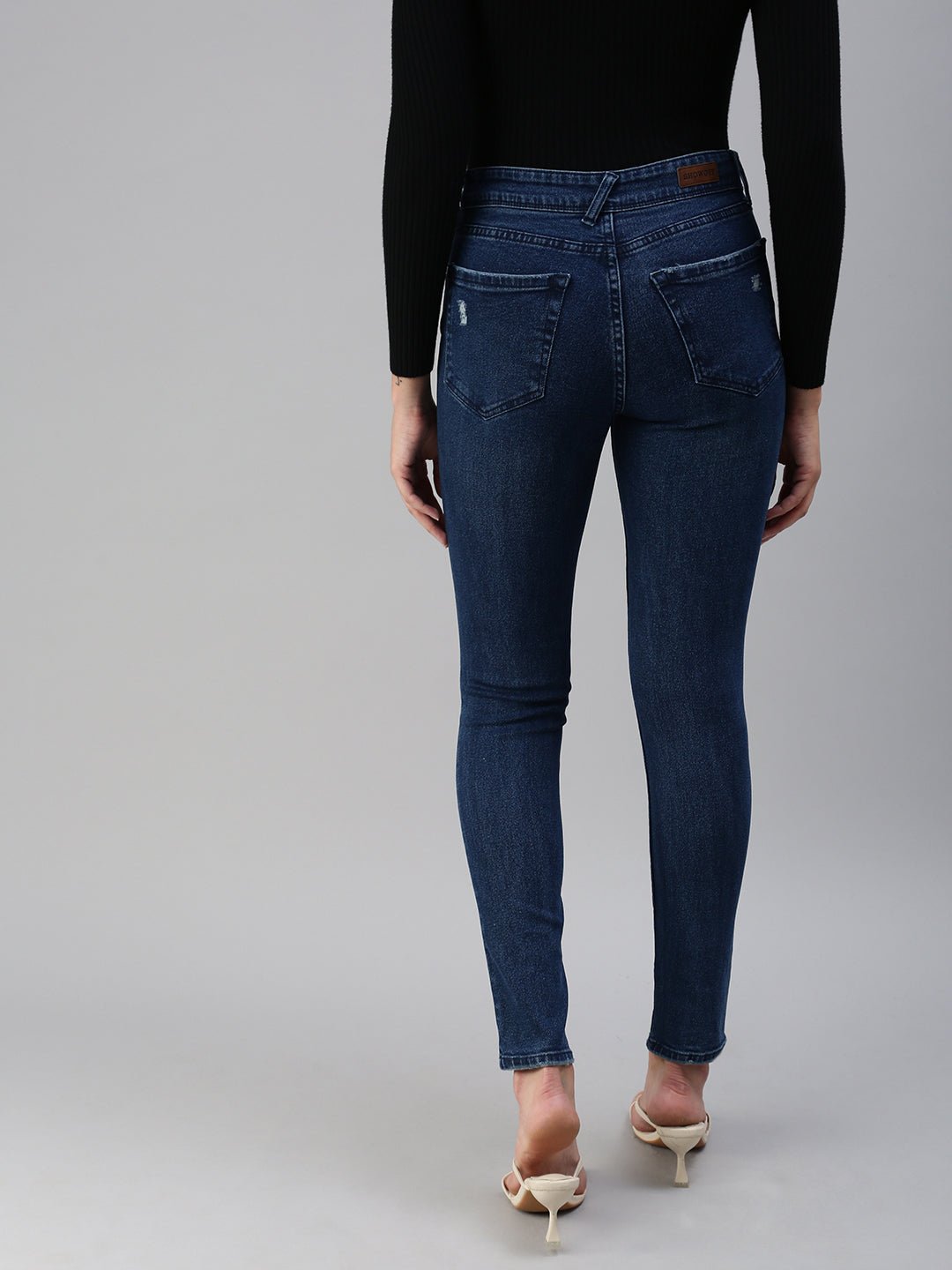 Women's Blue Solid Denim Slim Jeans