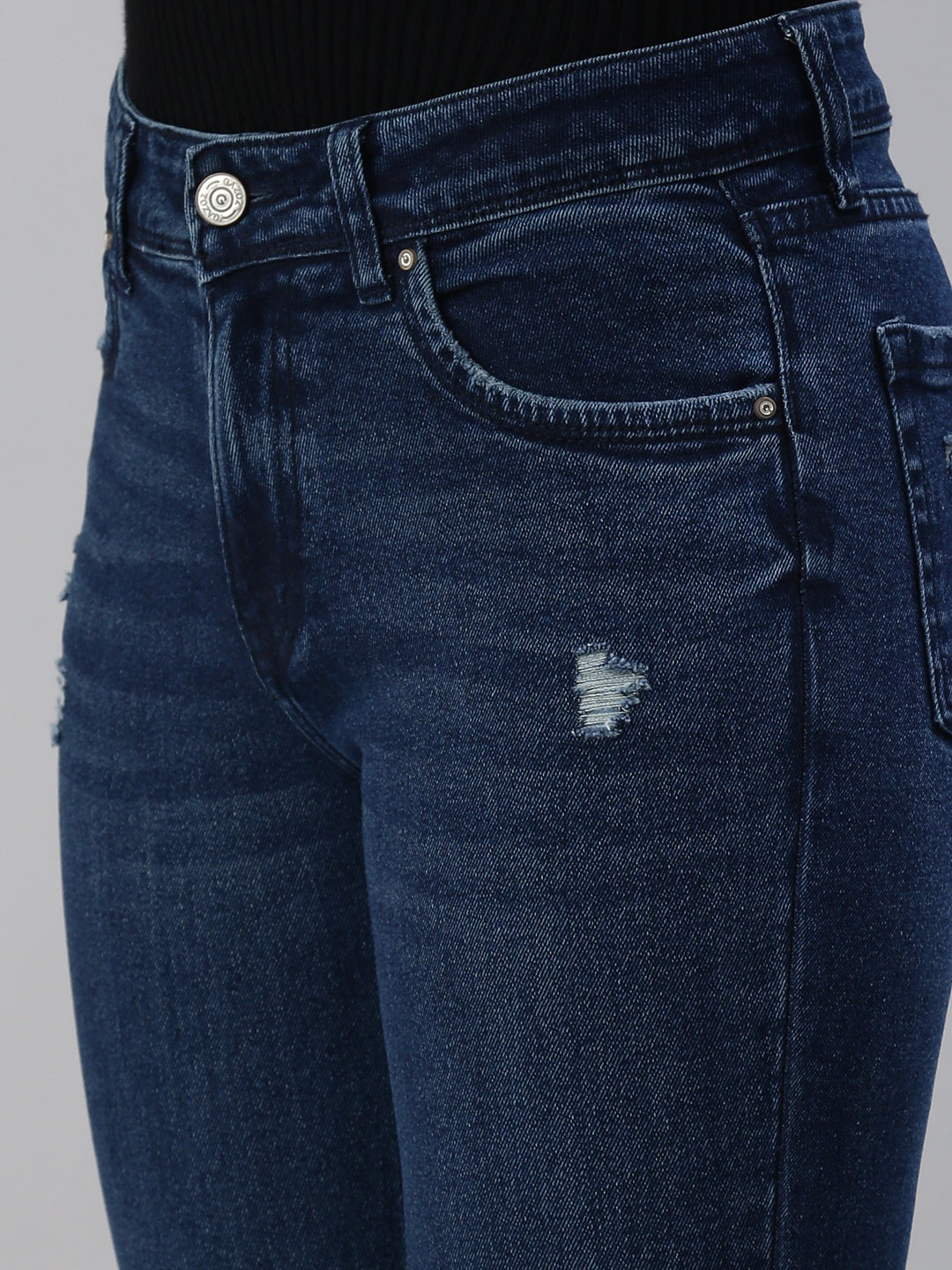 Women's Blue Solid Denim Slim Jeans