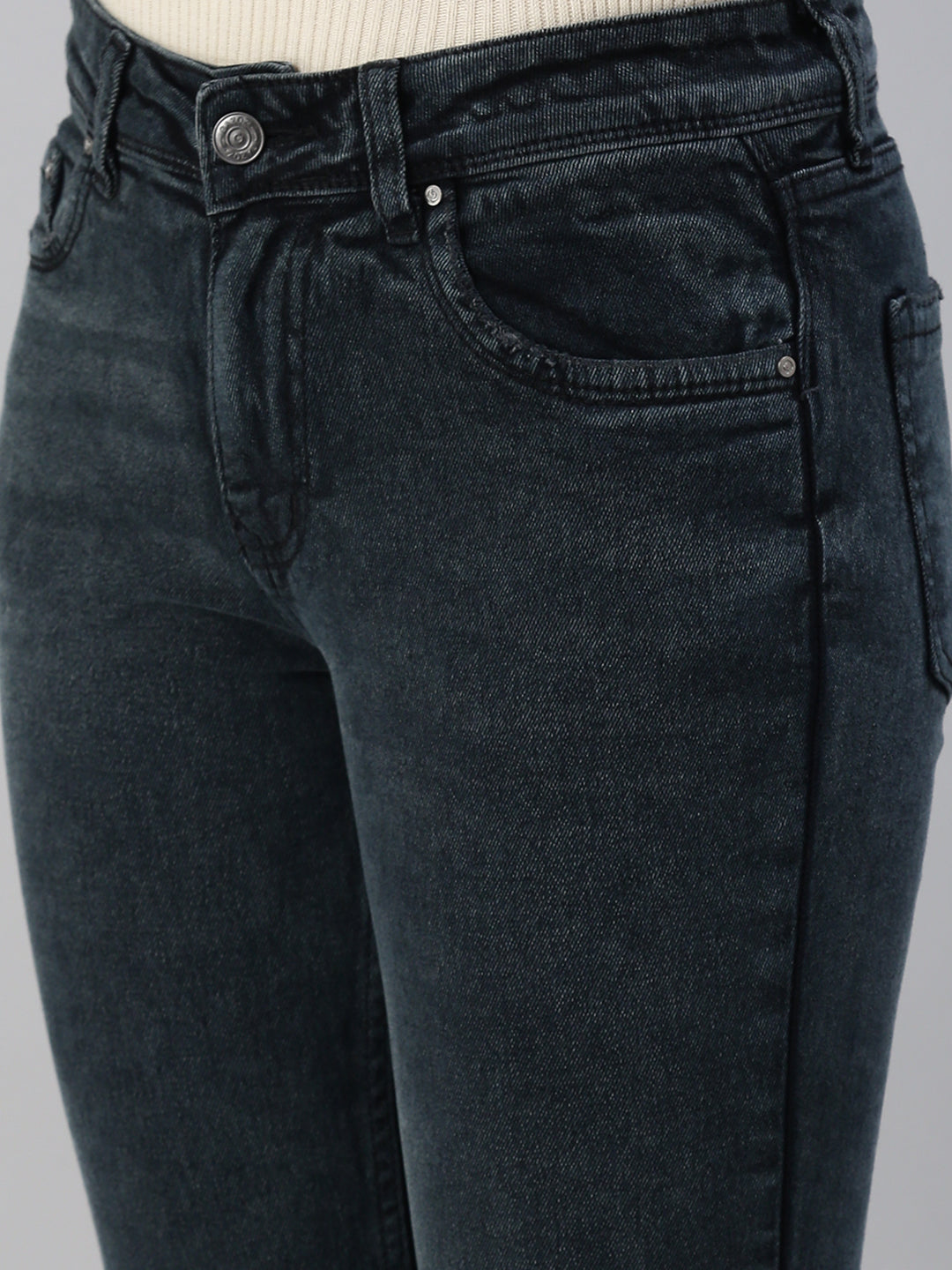 Women's Grey Solid Denim Slim Jeans