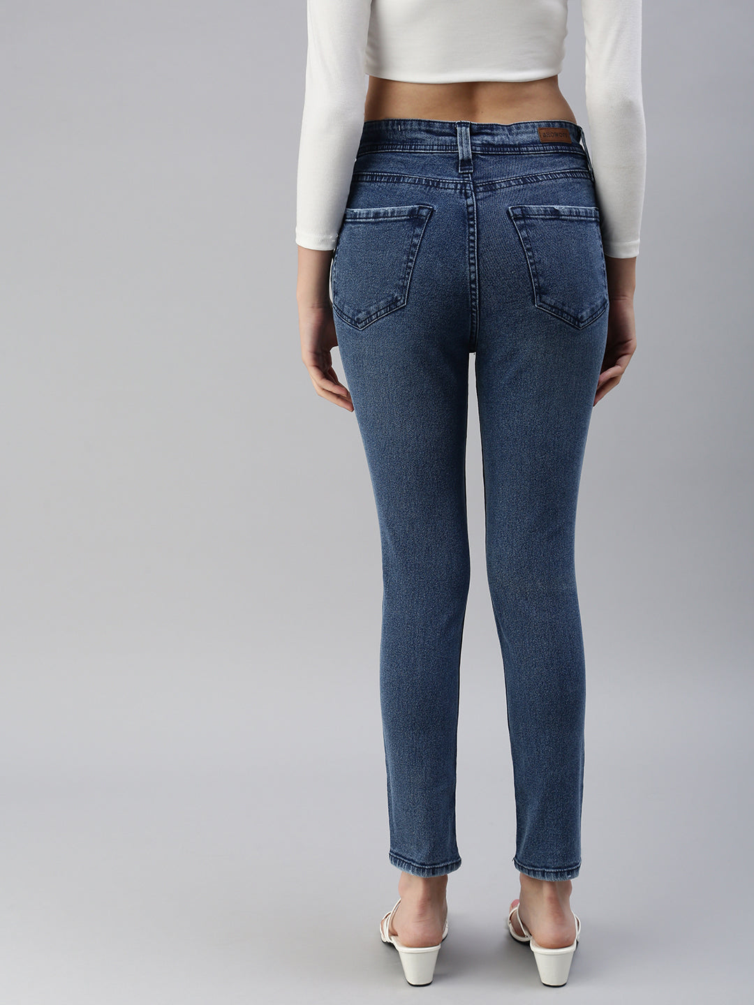 Women's Blue Solid Denim Slim Jeans