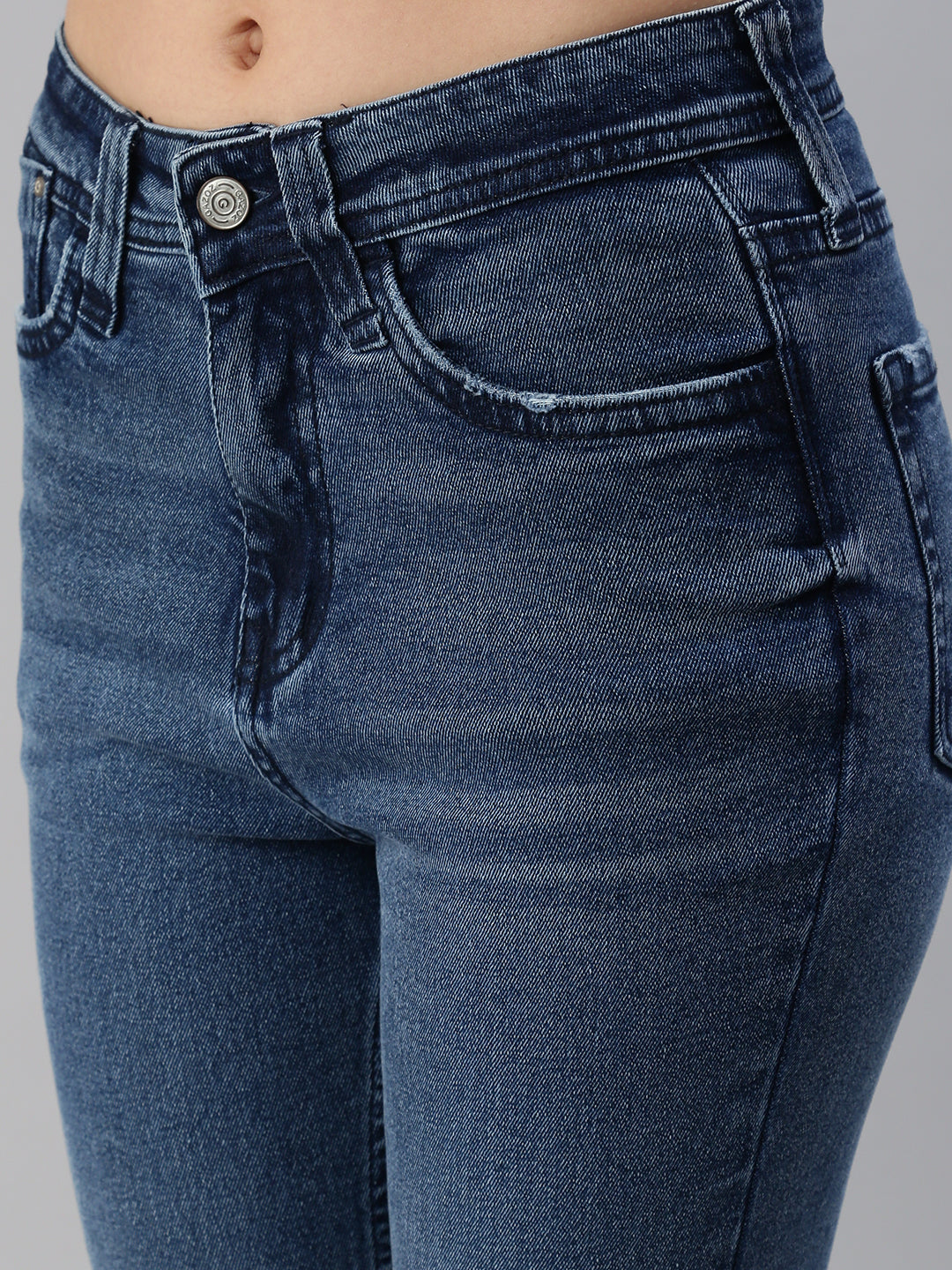 Women's Blue Solid Denim Slim Jeans