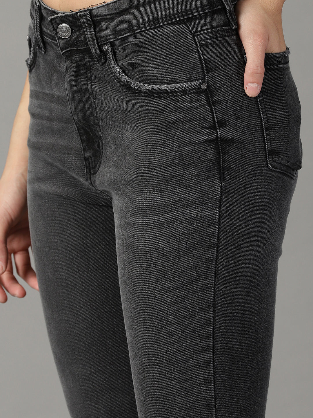 Women's Grey Solid Slim Fit Denim Jeans