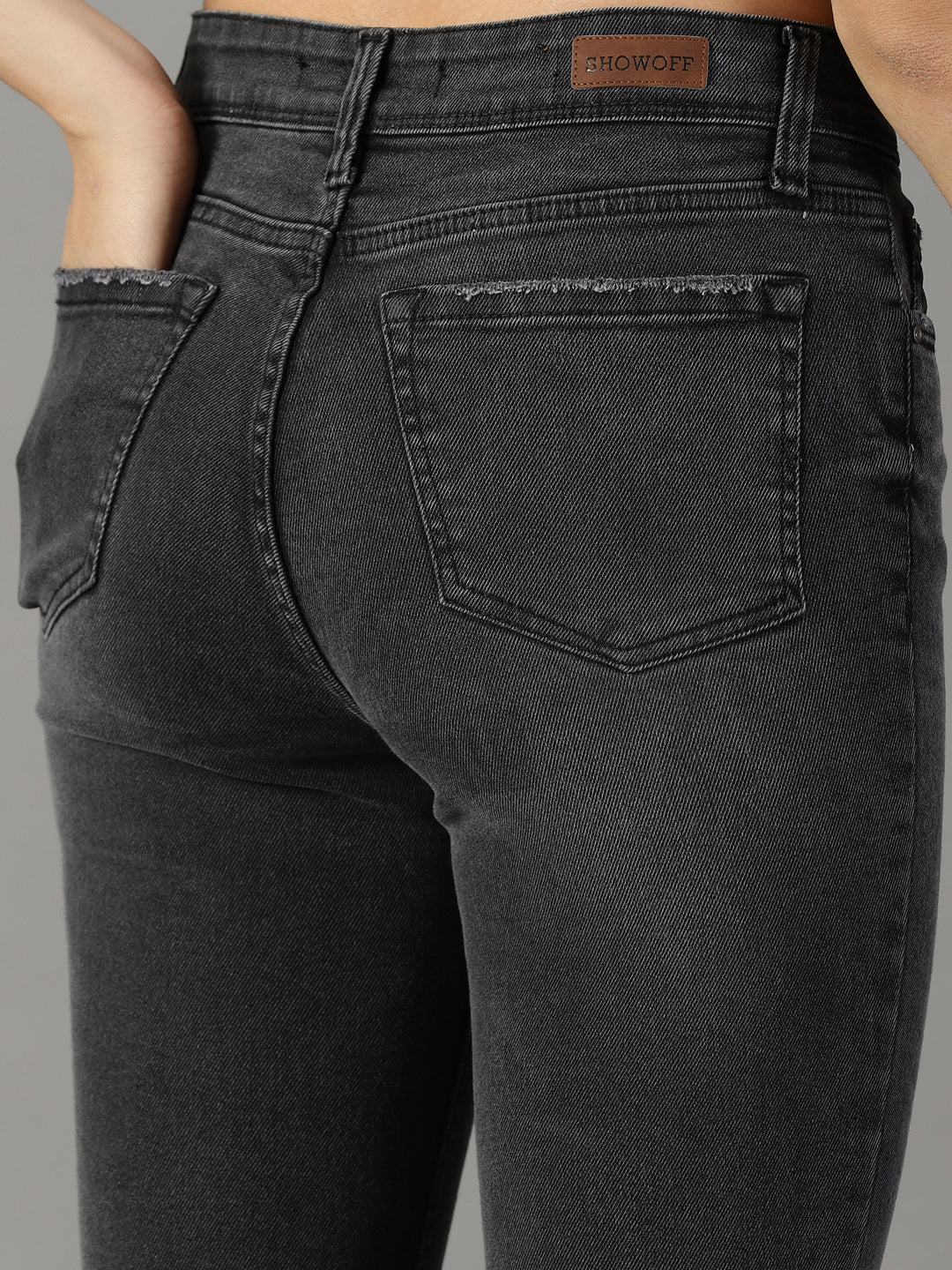 Women's Grey Solid Slim Fit Denim Jeans