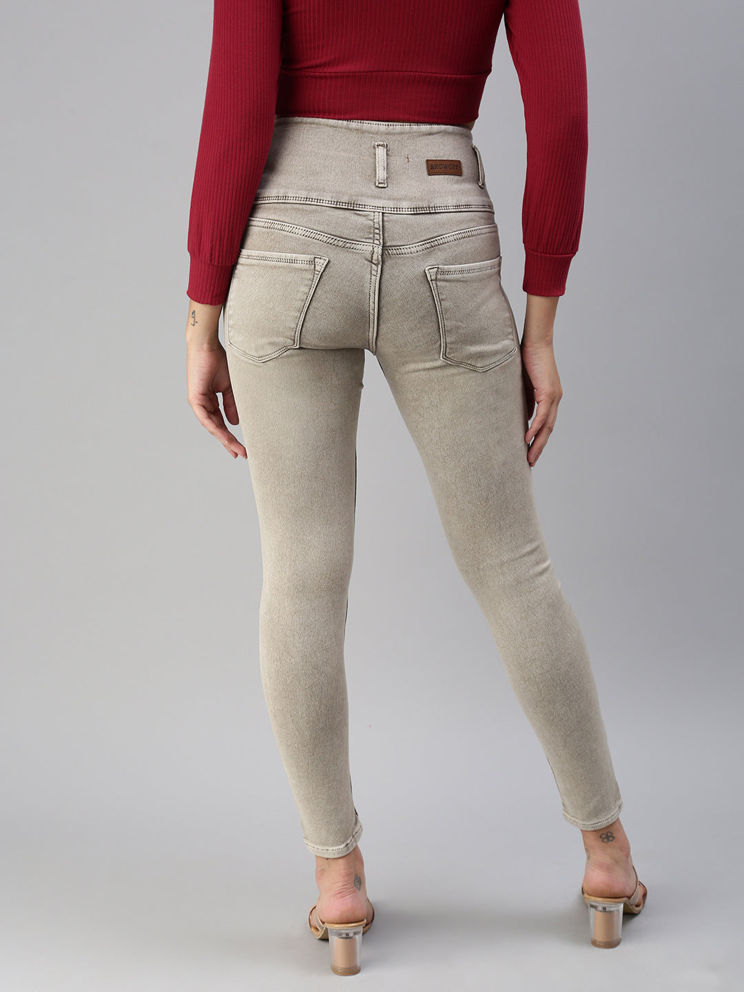 Women's Brown Solid Denim Skinny Jeans