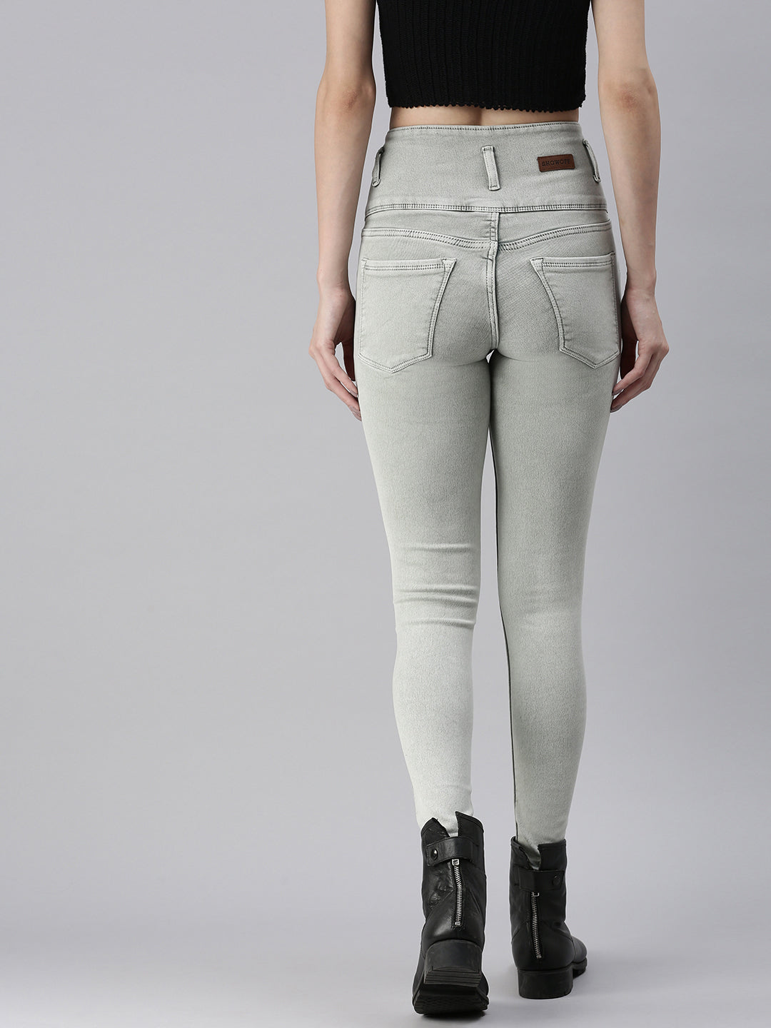 Women's Green Solid Denim Skinny Jeans