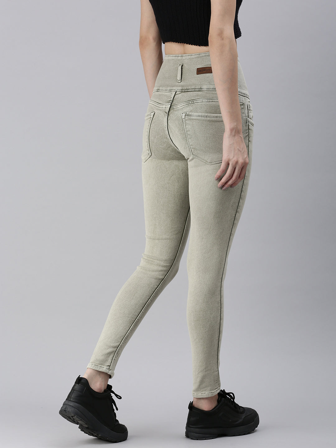 Women's Olive Solid Denim Skinny Jeans