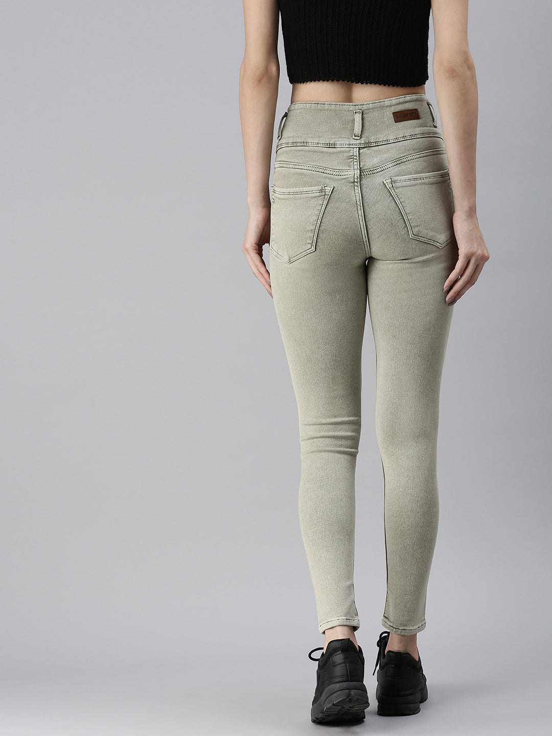 Women's Olive Solid Denim Skinny Jeans