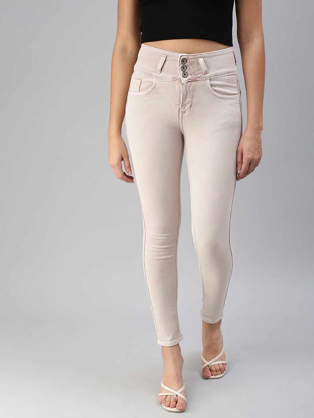 Women's Pink Solid Denim Skinny Jeans