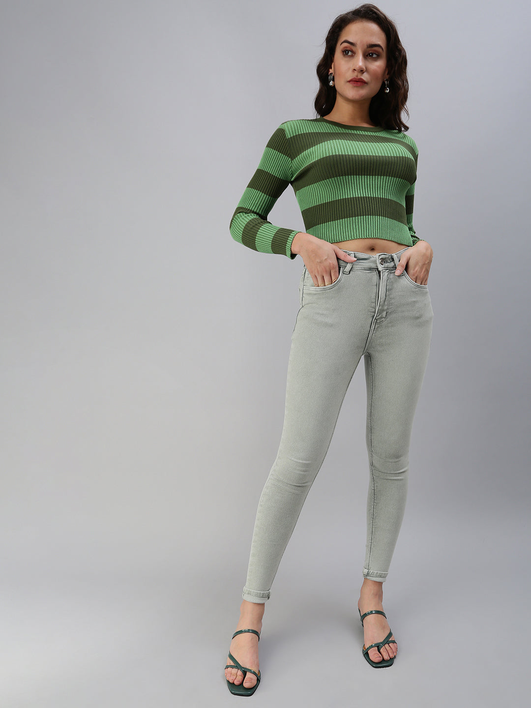 Women's Green Solid Denim Skinny Jeans