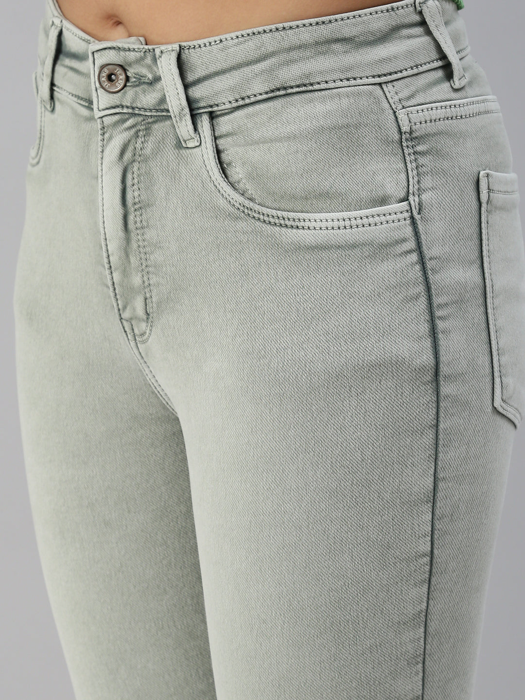 Women's Green Solid Denim Skinny Jeans