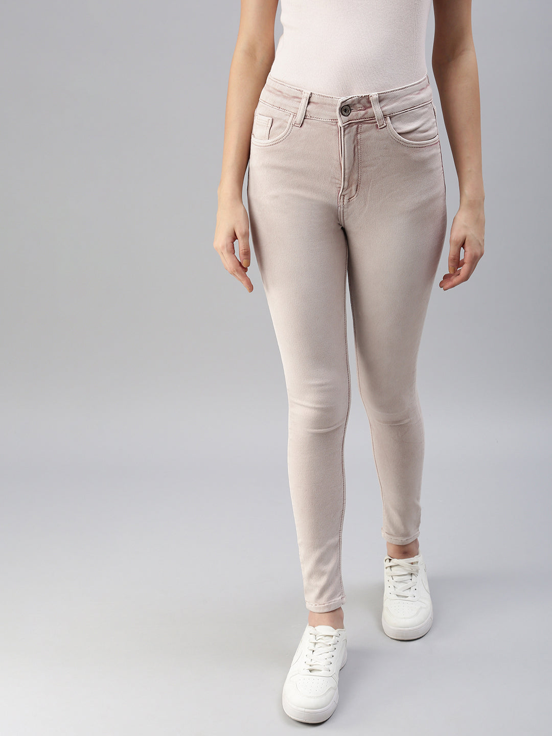 Women's Pink Solid Denim Skinny Jeans