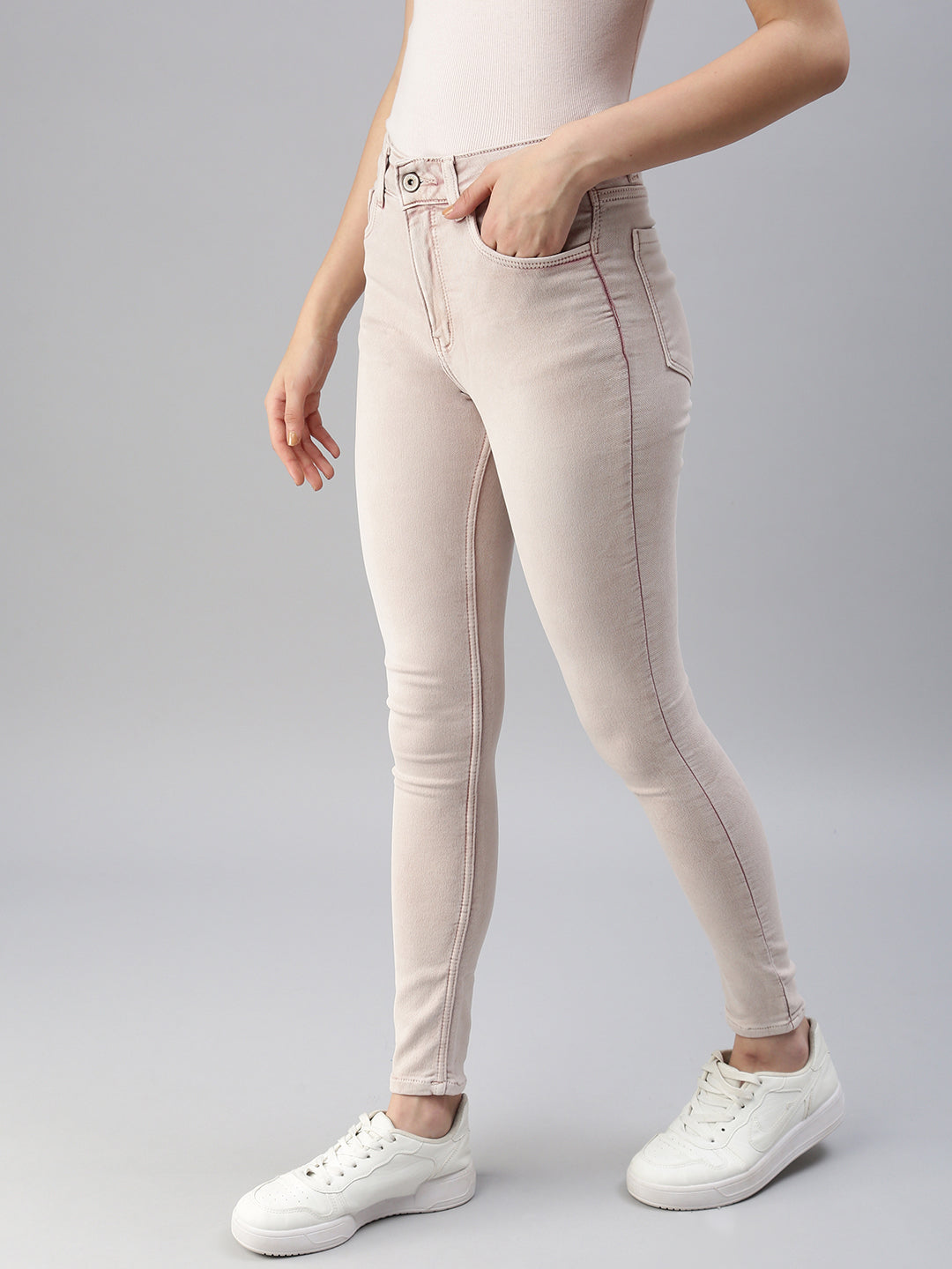 Women's Pink Solid Denim Skinny Jeans