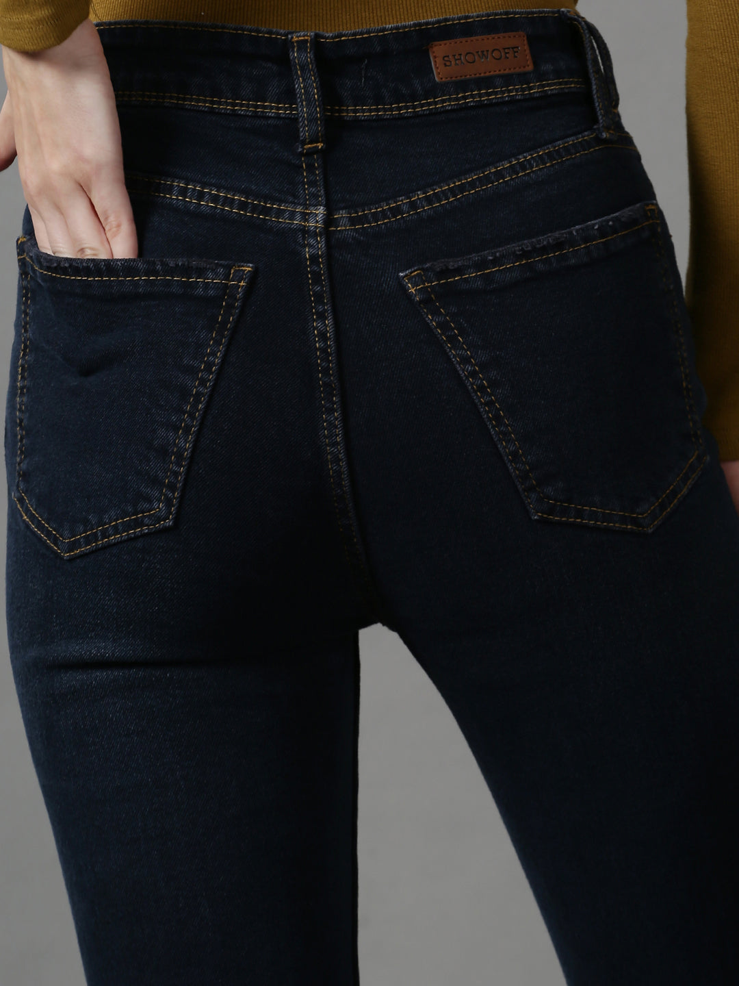 Women's Navy Blue Solid Slim Fit Denim Jeans