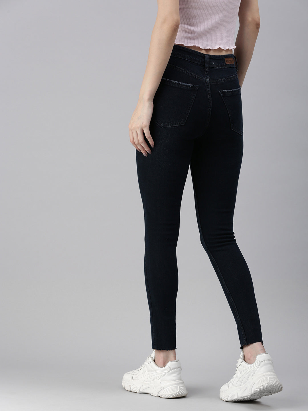 Women's Navy blue Solid Denim Skinny Jeans