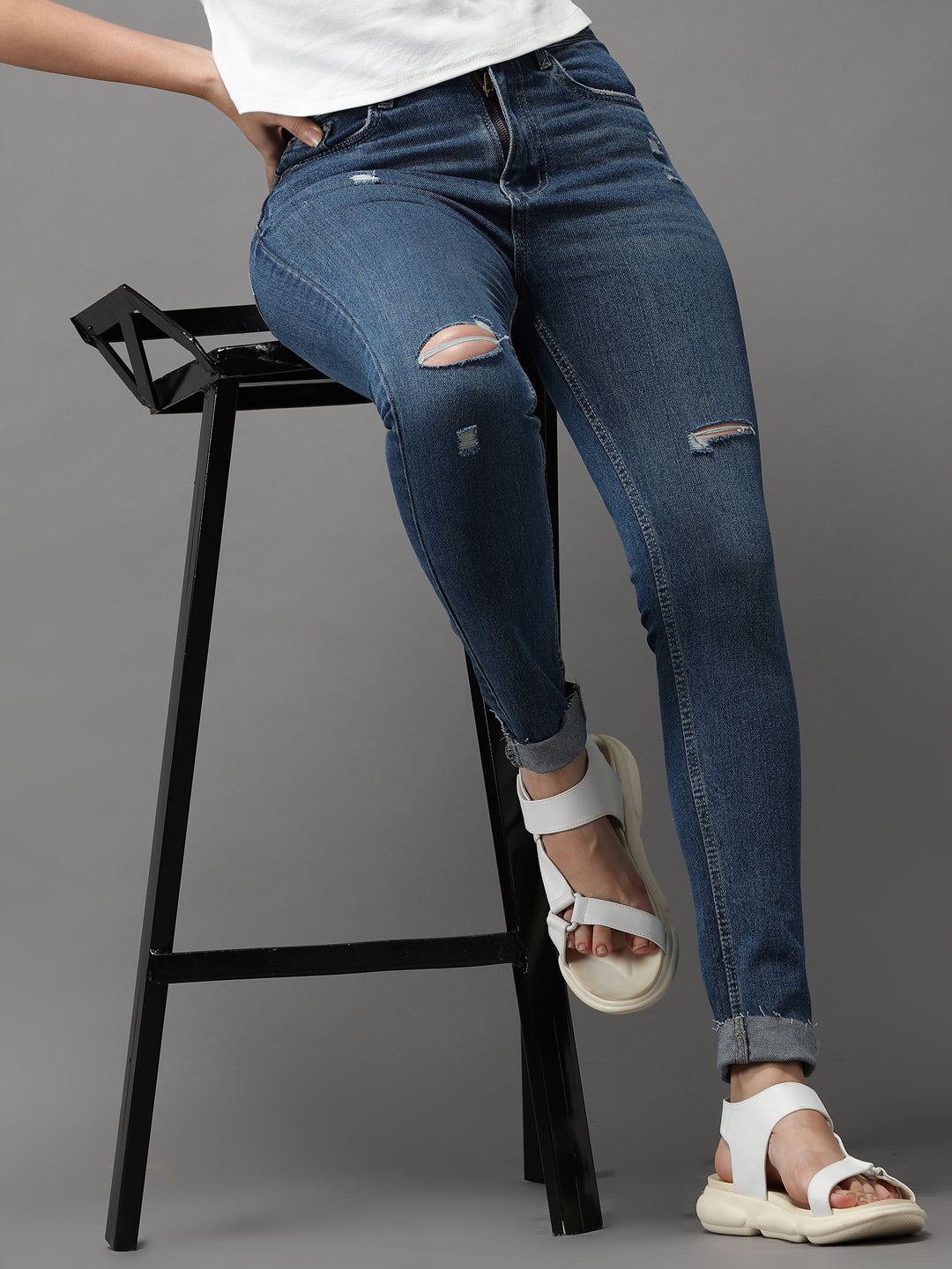 Women's Blue Solid Skinny Fit Denim Jeans