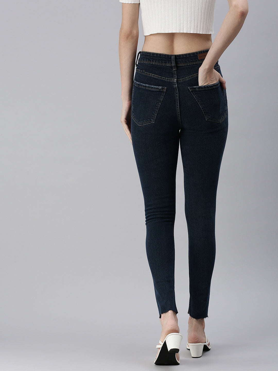 Women's Navy blue Solid Denim Skinny Jeans