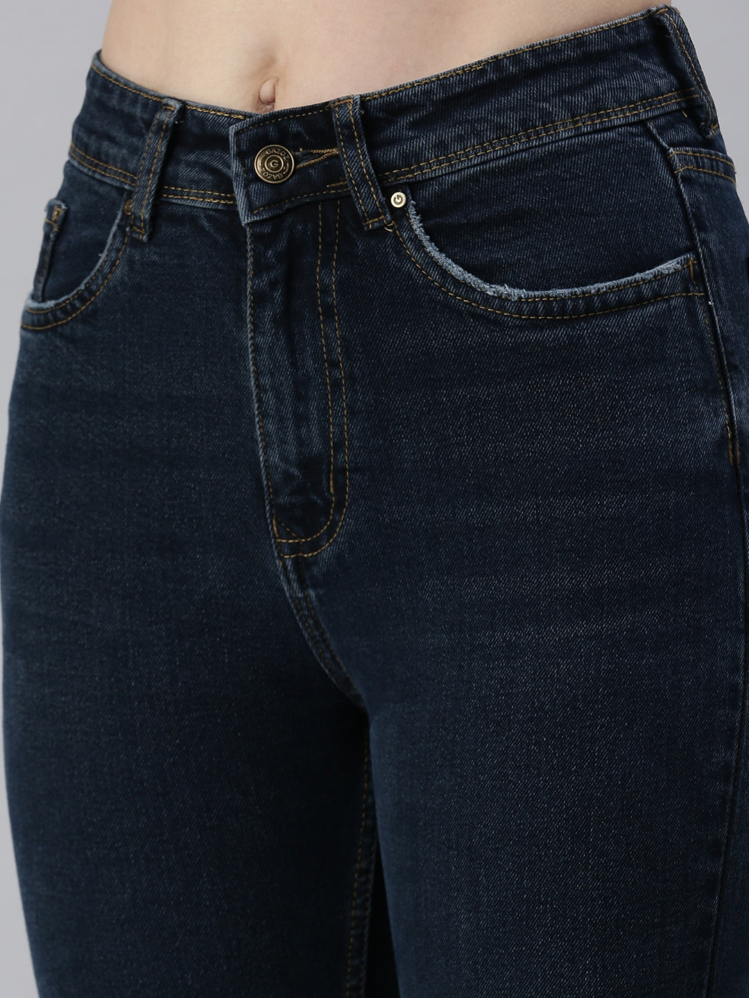 Women's Navy blue Solid Denim Skinny Jeans