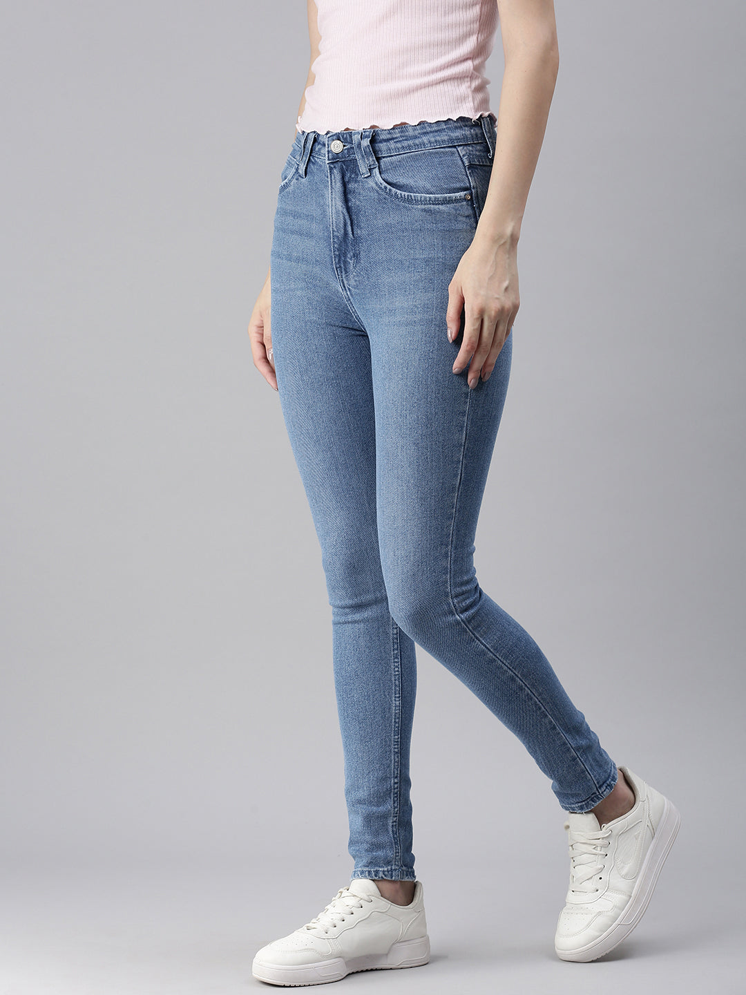 Women's Blue Solid Denim Slim Jeans