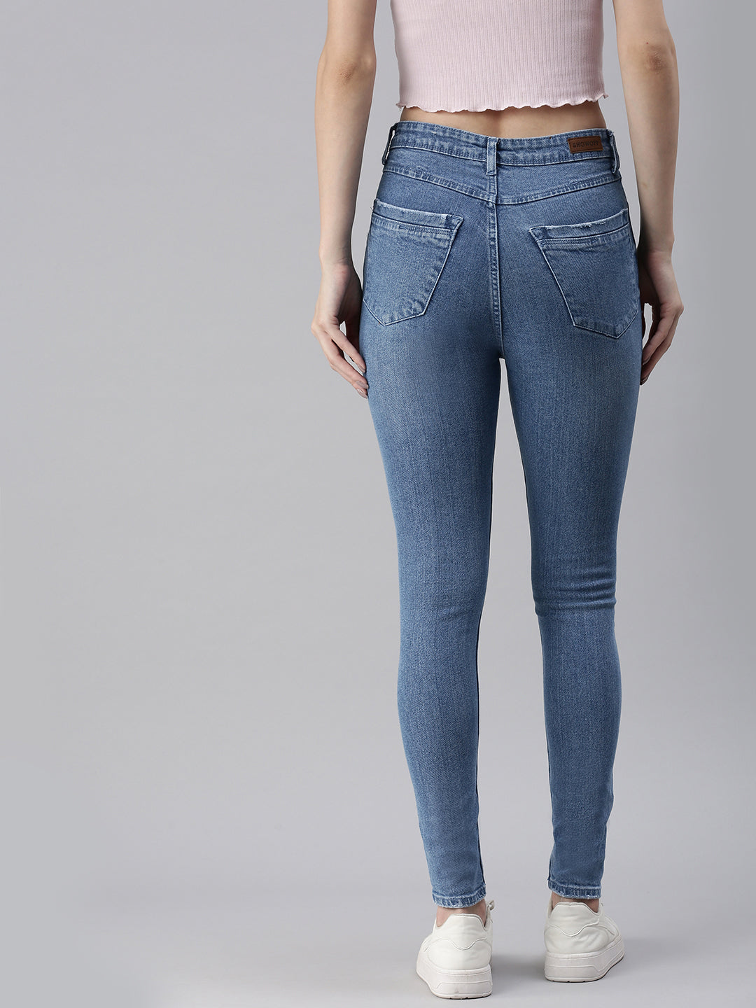 Women's Blue Solid Denim Slim Jeans