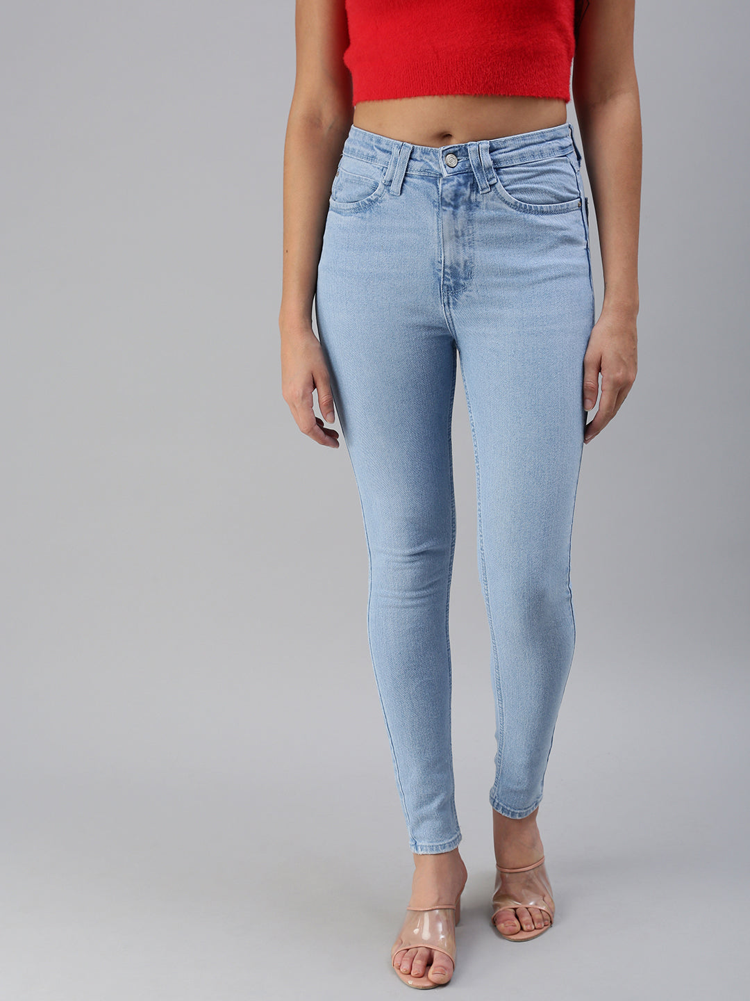 Women's Blue Solid Denim Slim Jeans