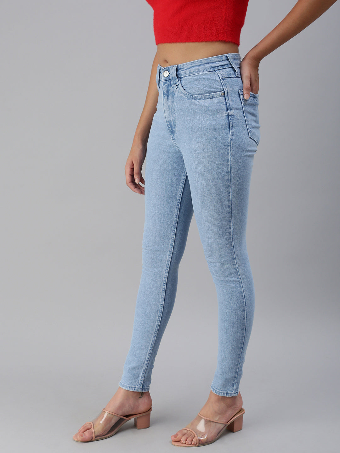 Women's Blue Solid Denim Slim Jeans