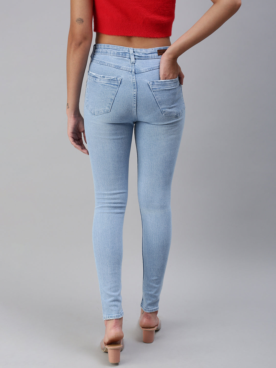 Women's Blue Solid Denim Slim Jeans