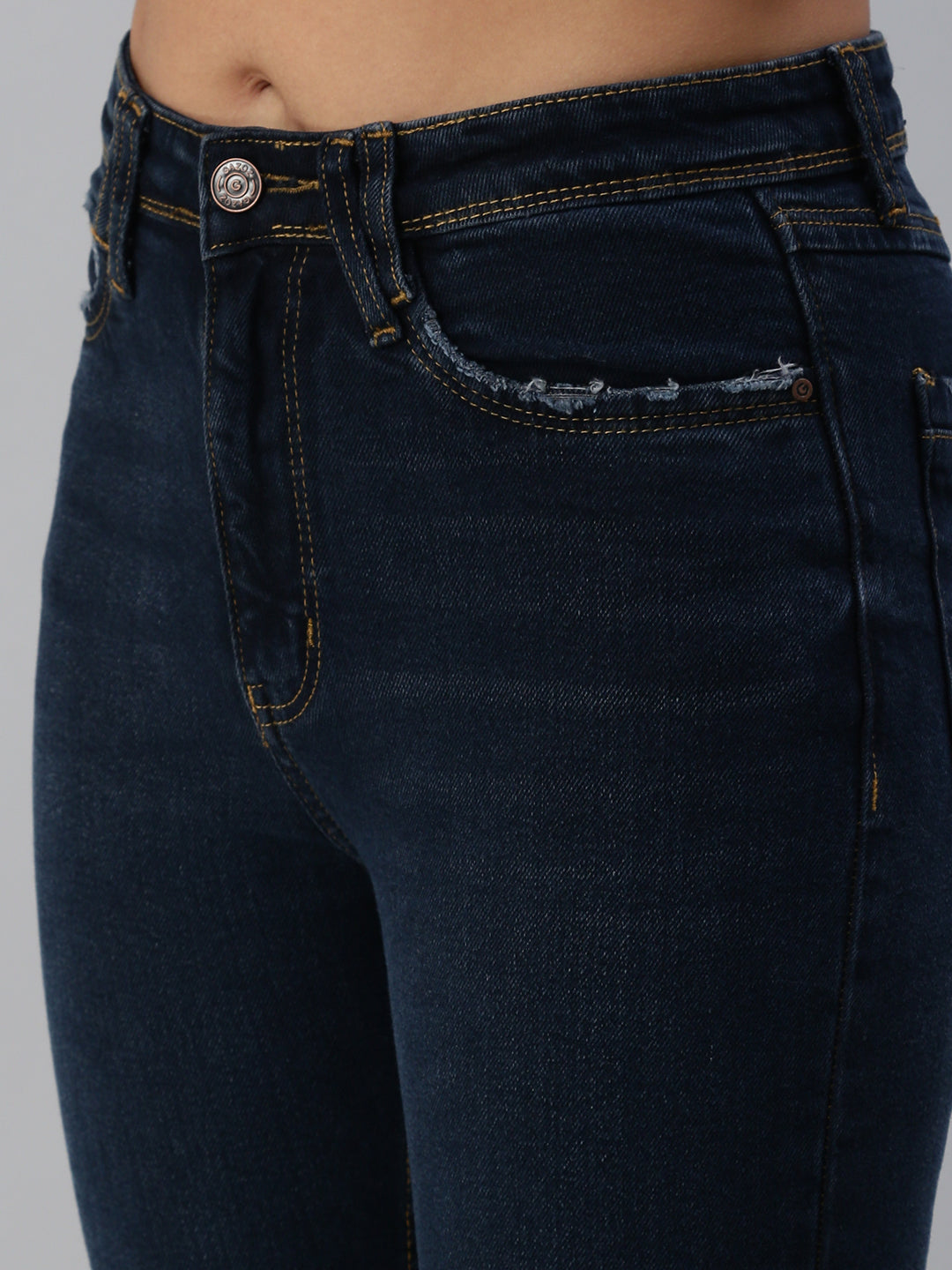 Women's Navy Blue Solid Denim Slim Jeans