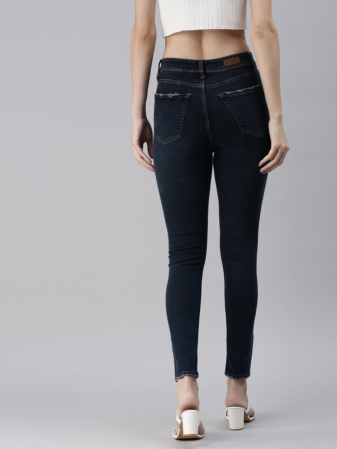 Women's Blue Solid Denim Slim Jeans