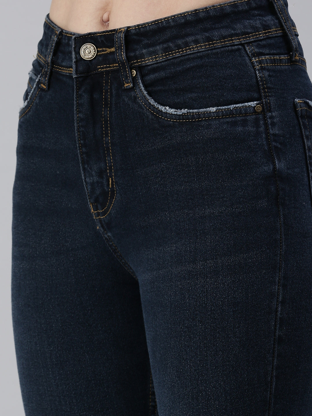 Women's Blue Solid Denim Slim Jeans