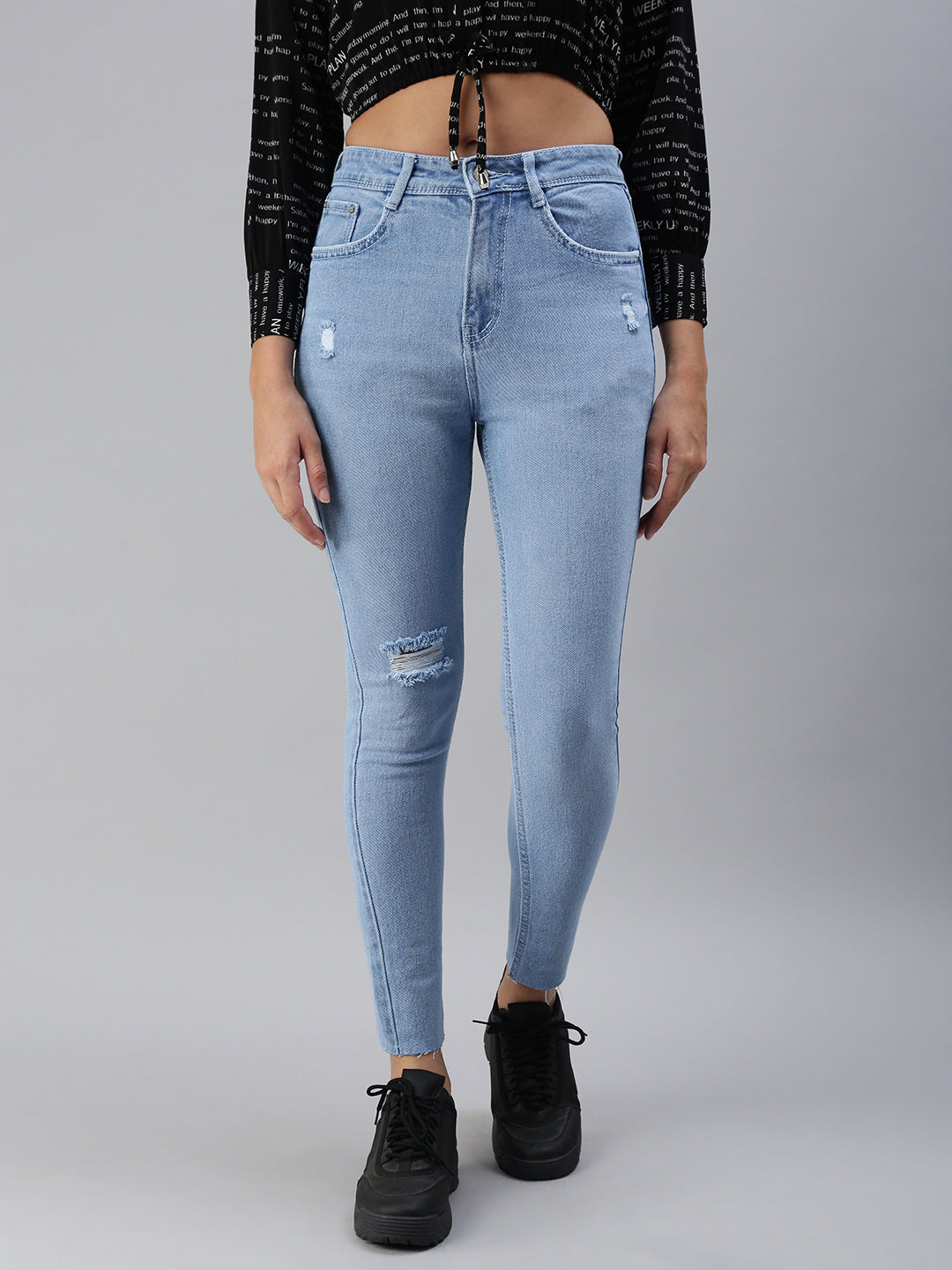 Women's Blue Solid Denim Skinny Jeans