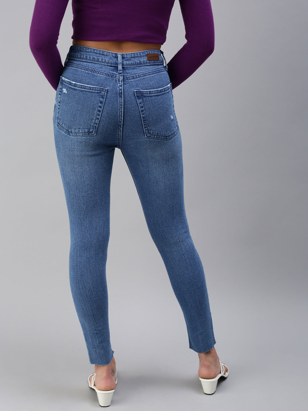 Women's Blue Solid Denim Slim Jeans